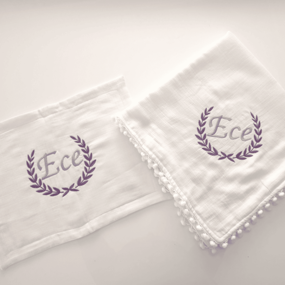 Personalized Embroidered Baby Blanket and Pillow Set – 4 Layers Muslin Fabric, Personalized Gift