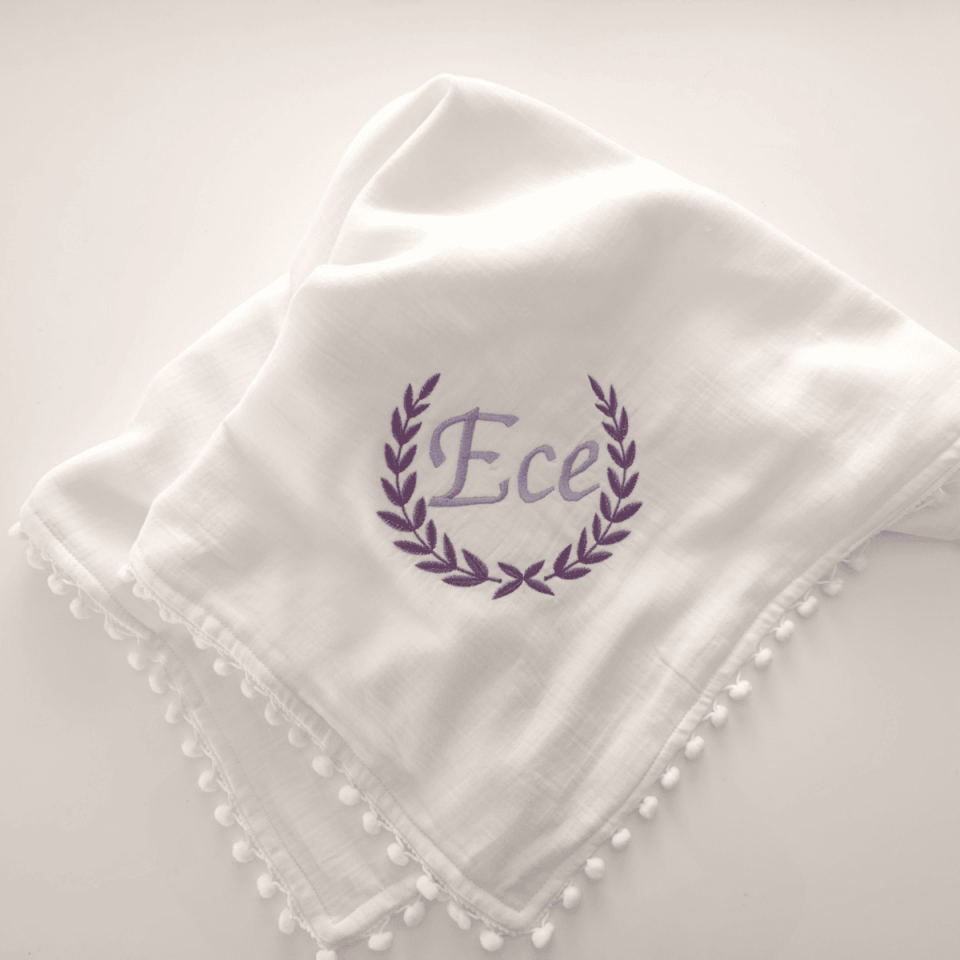 Personalized Embroidered Baby Blanket and Pillow Set – 4 Layers Muslin Fabric, Personalized Gift
