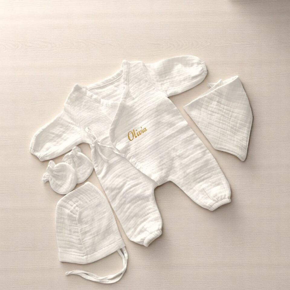 Personalized Newborn Hospital Discharge Set – 6 Piece Personalized Muslin Baby Products