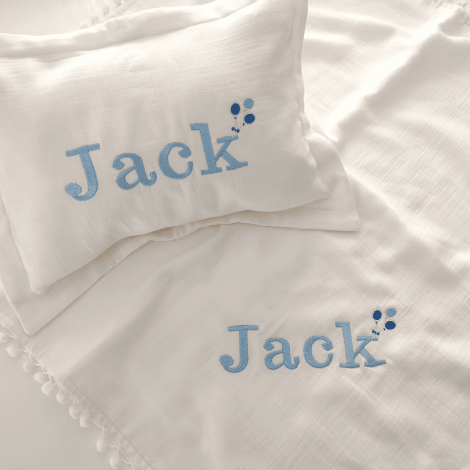 Personalized Embroidered Baby Blanket and Pillow Set | 4 Layer Muslin Gift Set