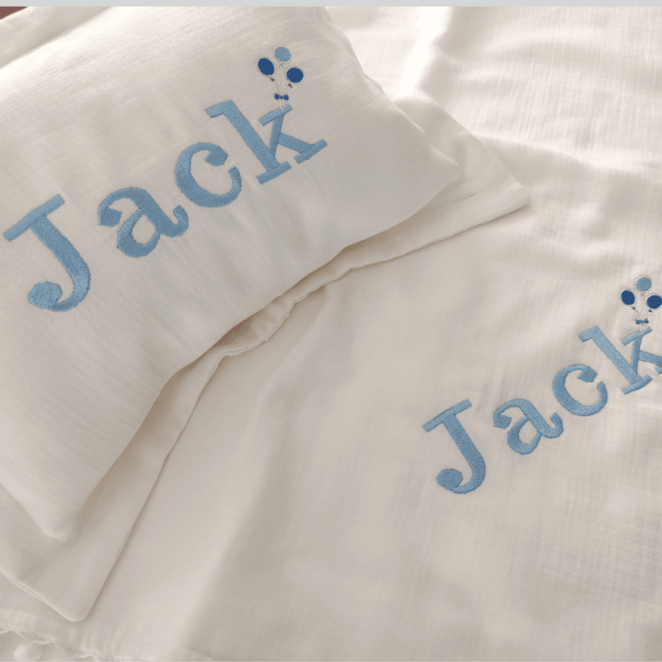 Personalized Embroidered Baby Blanket and Pillow Set | 4 Layer Muslin Gift Set