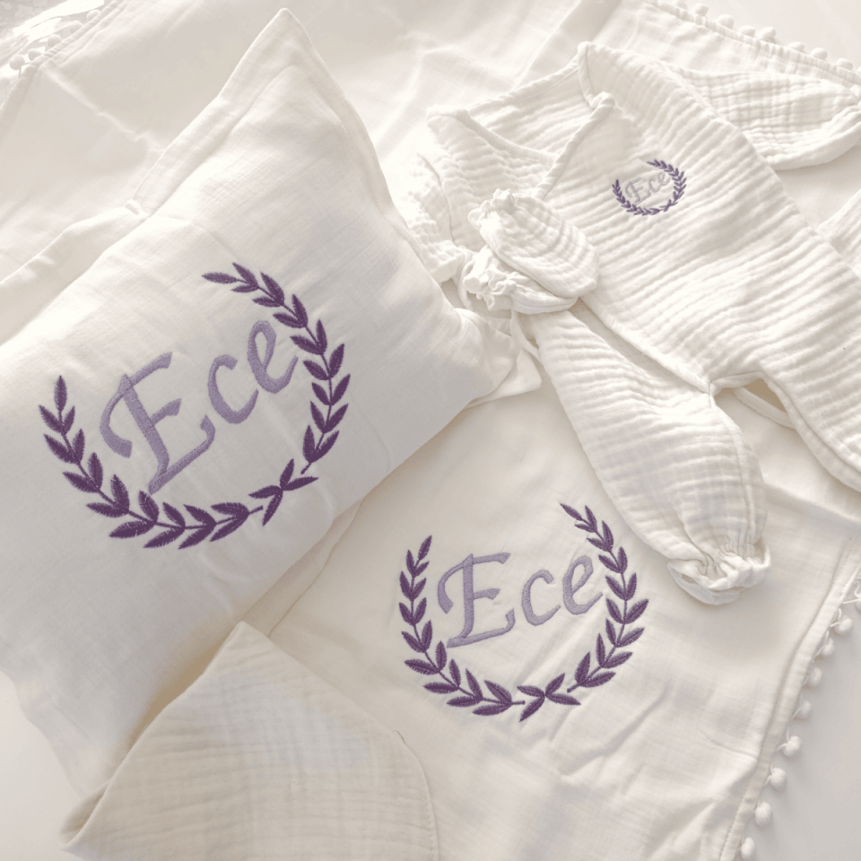 Newborn Hospital Discharge Set with Name Written - 6 Piece Personalized Muslin Baby Products
