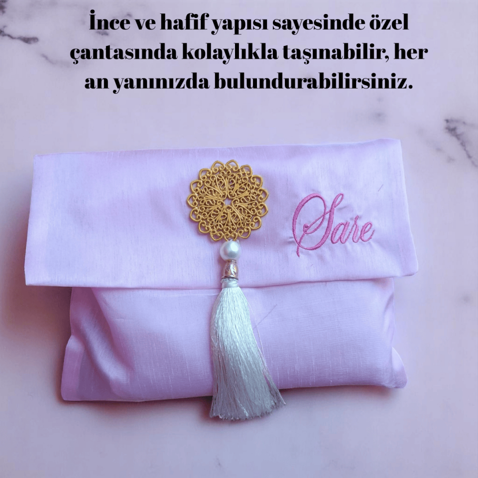 Pink Embroidered Personalized Prayer Rug Set