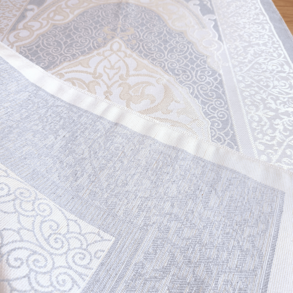 Gray Embroidered Personalized Prayer Rug Set