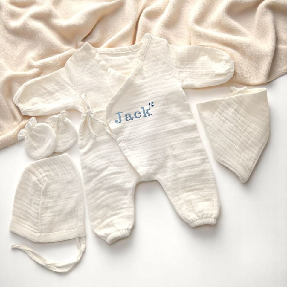 Named Newborn Hospital Discharge Set 6-Piece Newborn Muslin Hospital Discharge Set
