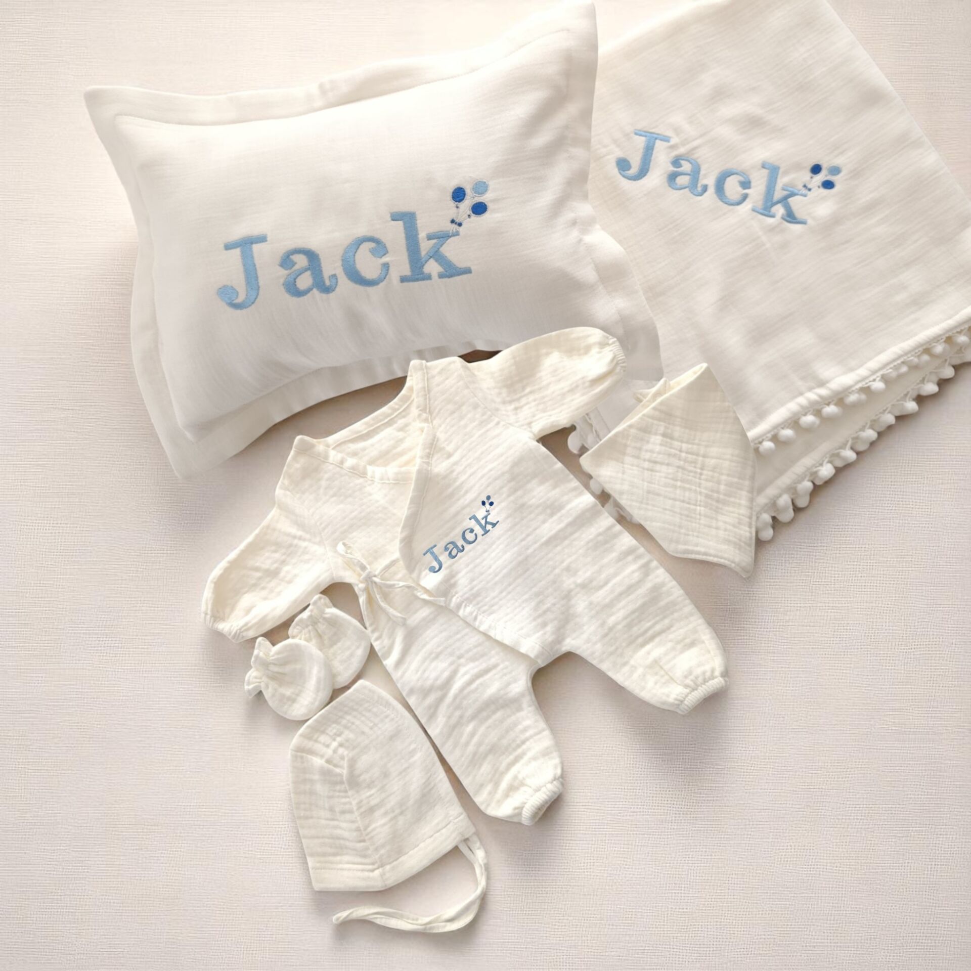 Named Newborn Hospital Discharge Set 6-Piece Newborn Muslin Hospital Discharge Set