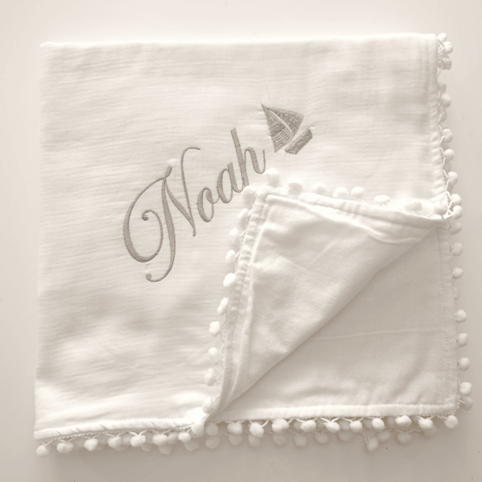 Named Newborn Hospital Discharge Set 4 Layer Muslin Blanket and Embroidered Pillowcase