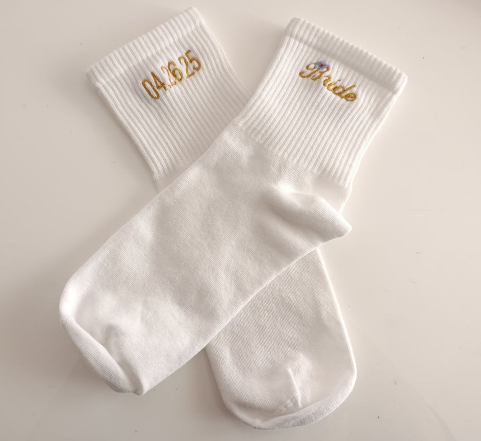 Personalized Bridal Socks – Embroidered Design with Name & Date