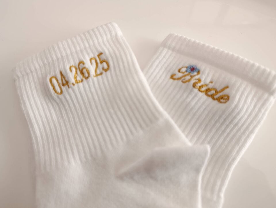 Personalized Bridal Socks – Embroidered Design with Name & Date
