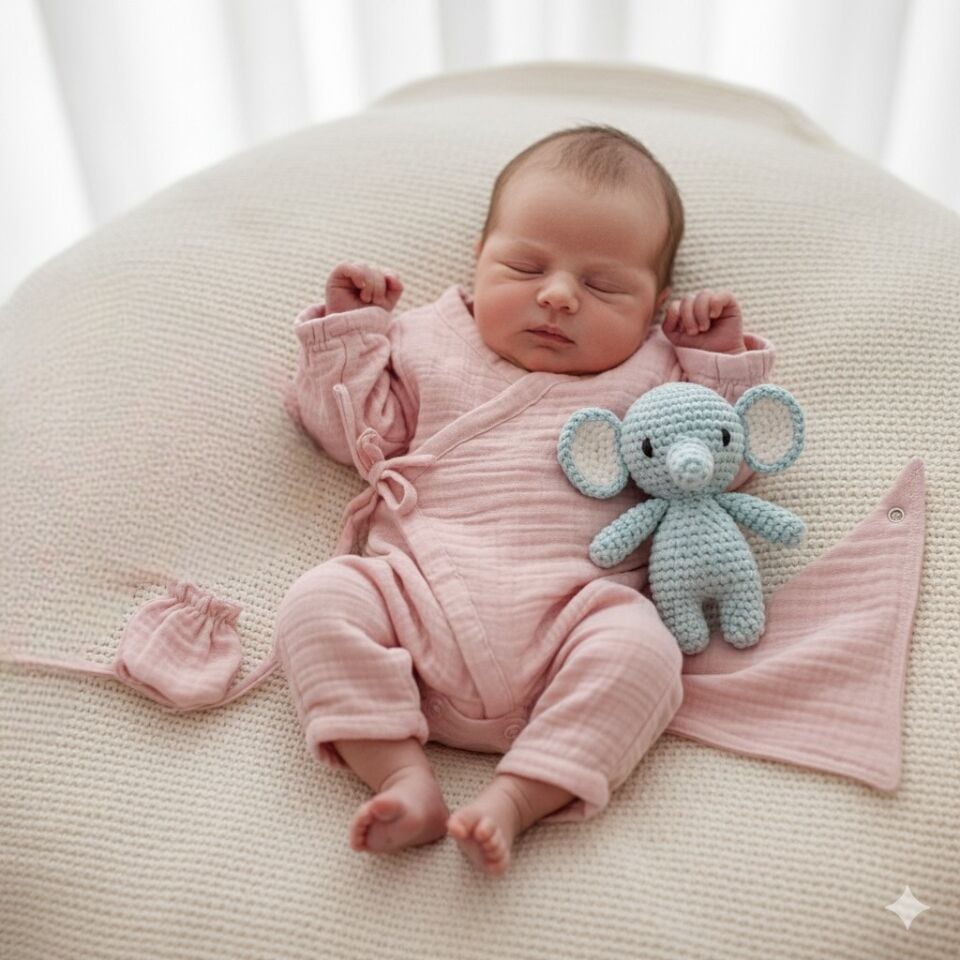 Ensemble de 4 pièces en mousseline rose pour nouveau-né