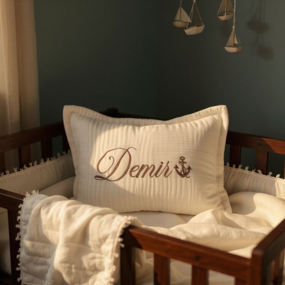 Housse de coussin en mousseline – Brodé avec le nom
