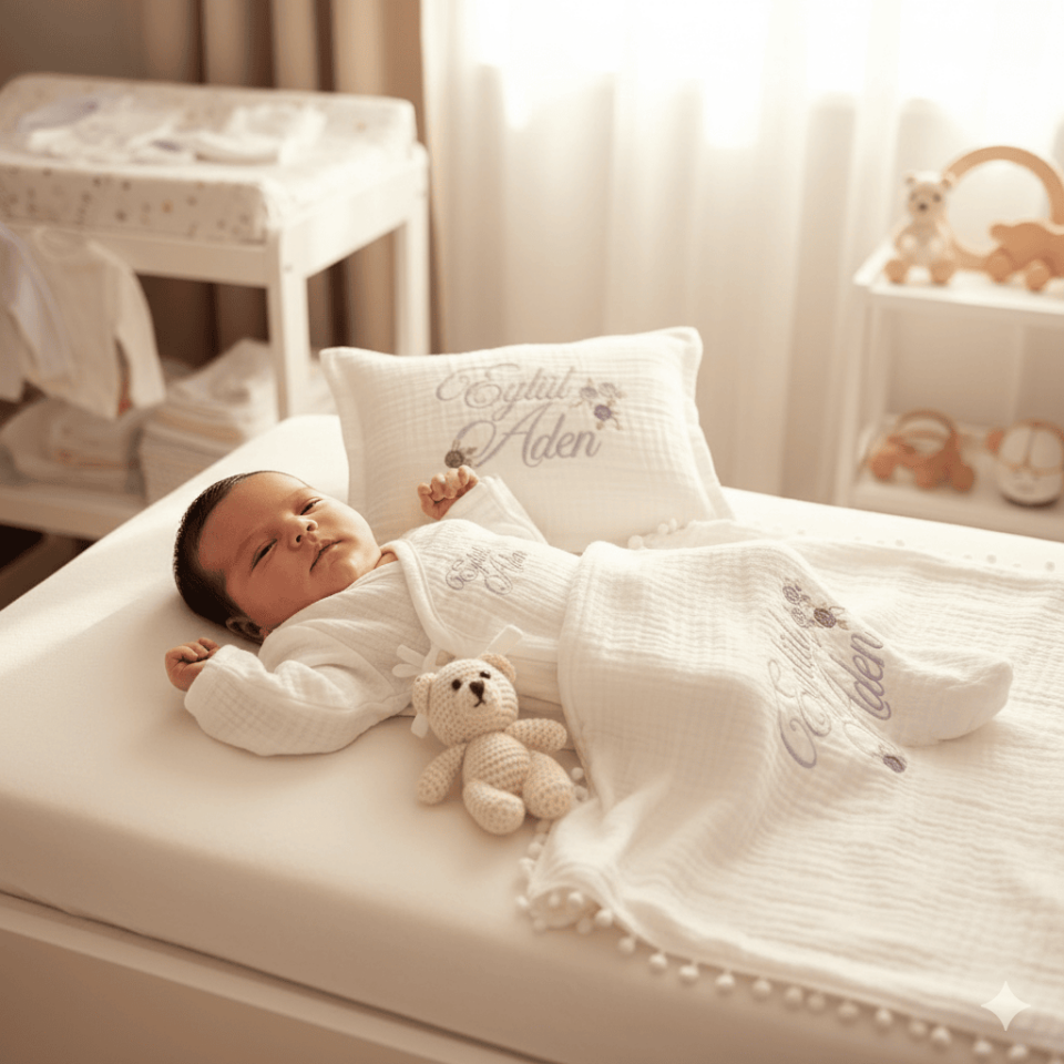 Kişiye Özel Nakışlı 6’lı Müslin Bebek Seti – Hastane Çıkışı