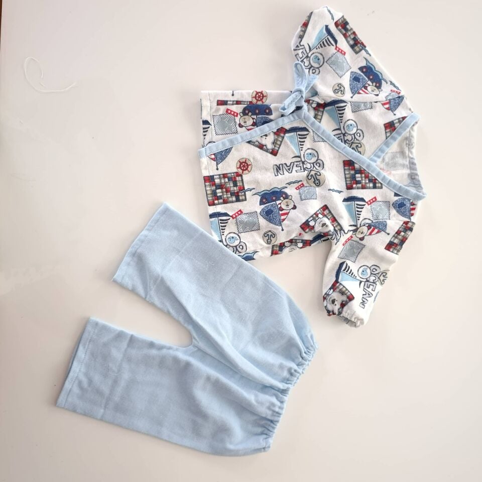 Pazen Kumaş Denizci Desenli %100 Pamuk Bebek Pijama Seti – 2’li Takım