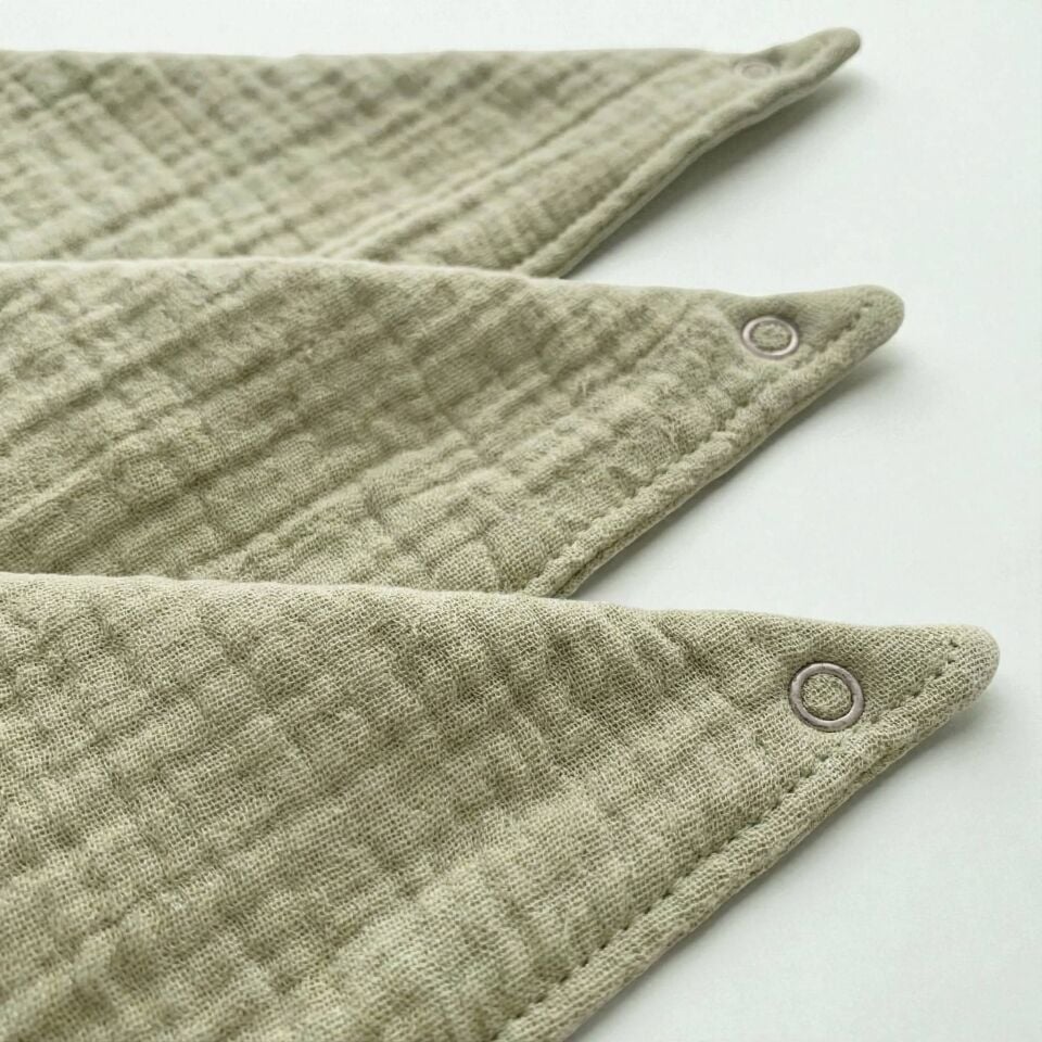 4-Layer Muslin Baby Bib – Green Triangle Design | 100% Cotton