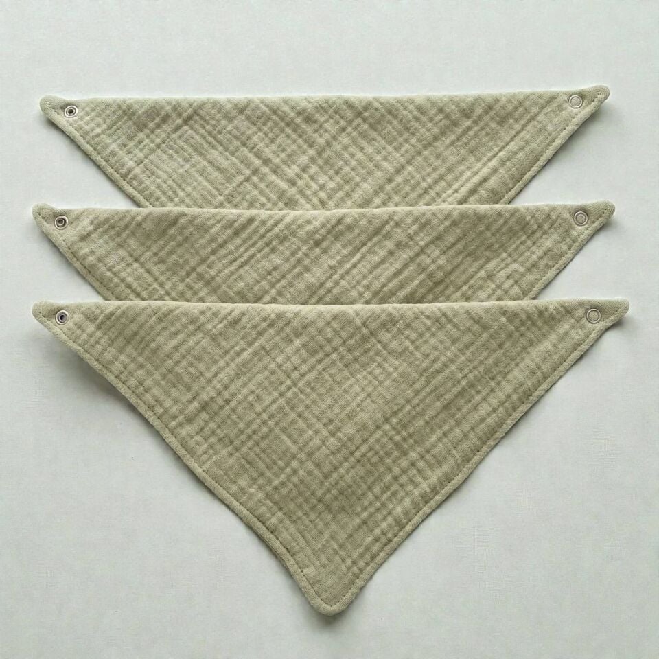 4-Layer Muslin Baby Bib – Green Triangle Design | 100% Cotton