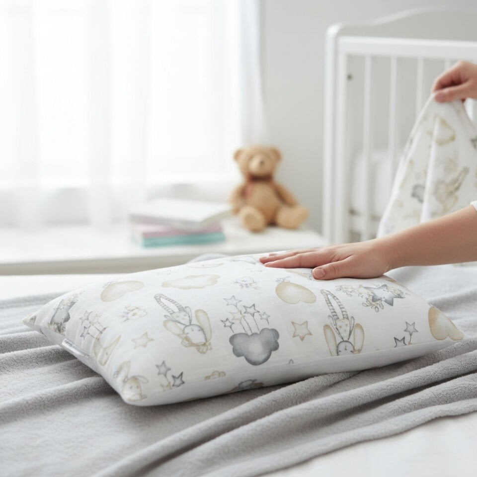 Müslin Bebek Yastığı – Pamuk Kılıflı, Yumuşak Dolgulu